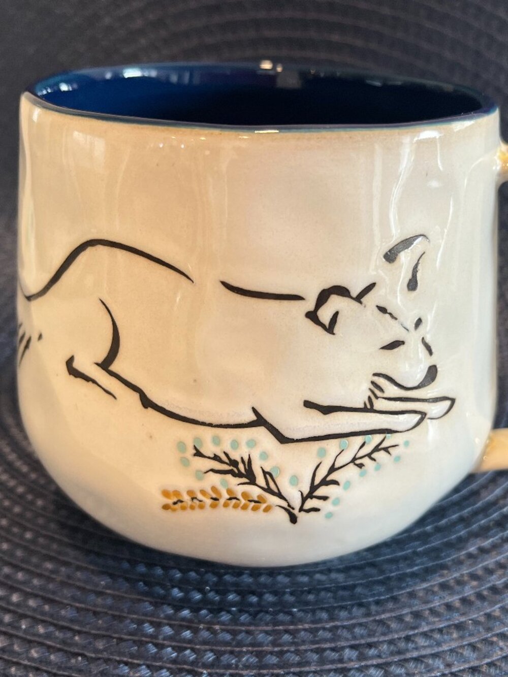 Anthropologie Amos Dog Mug coffee tea drink cup calligraphy